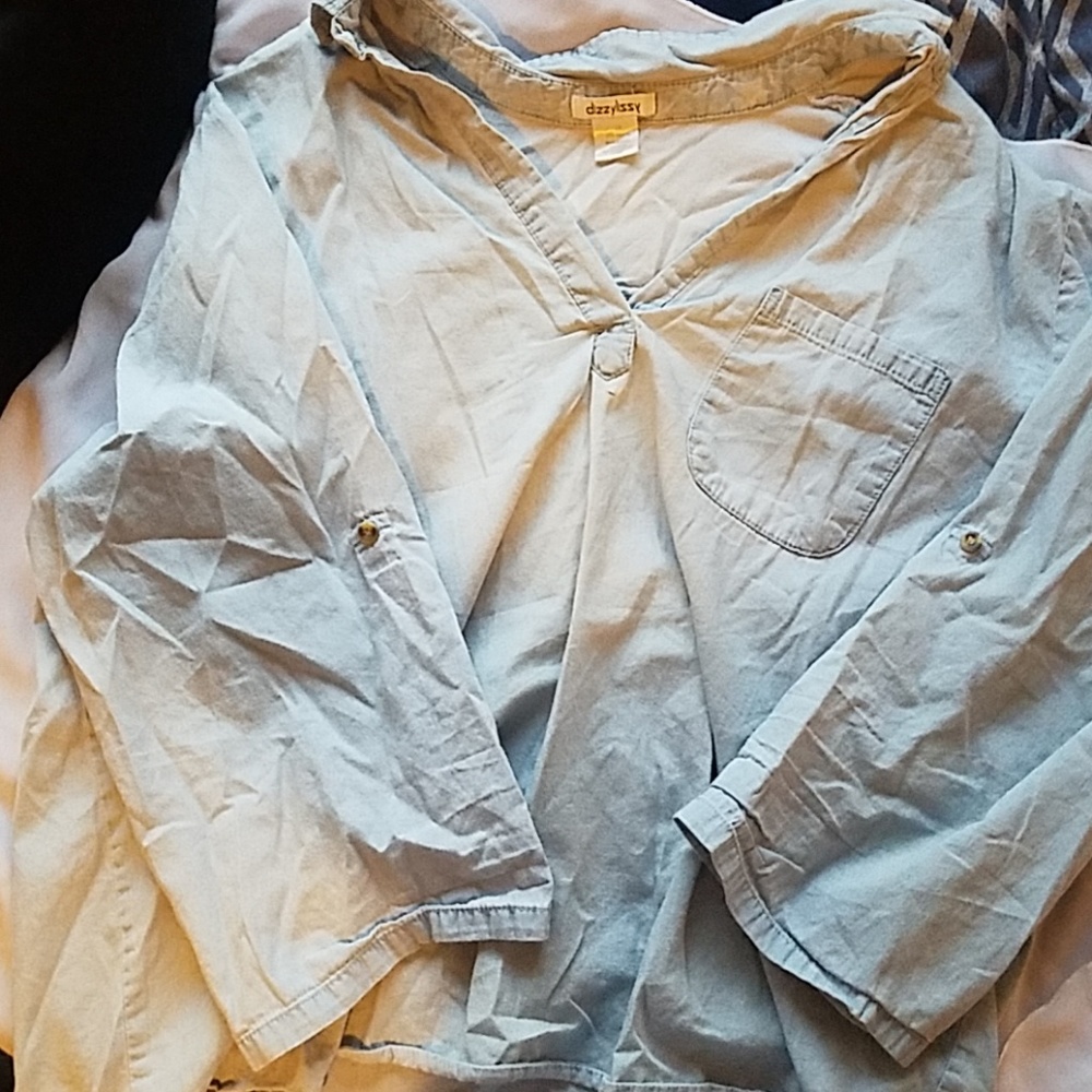 Wrinkled Denim Hi-Low Half Sleeve